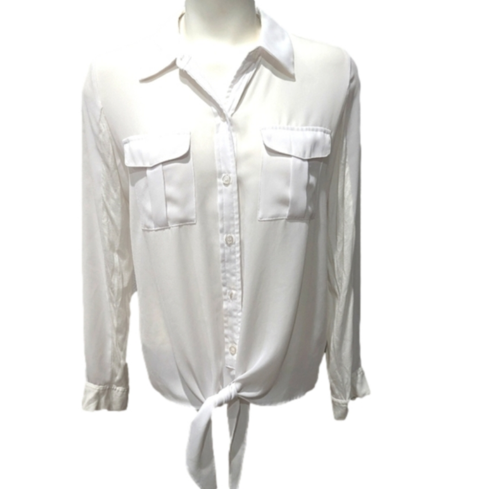 Inc white structured button down top, sz medium